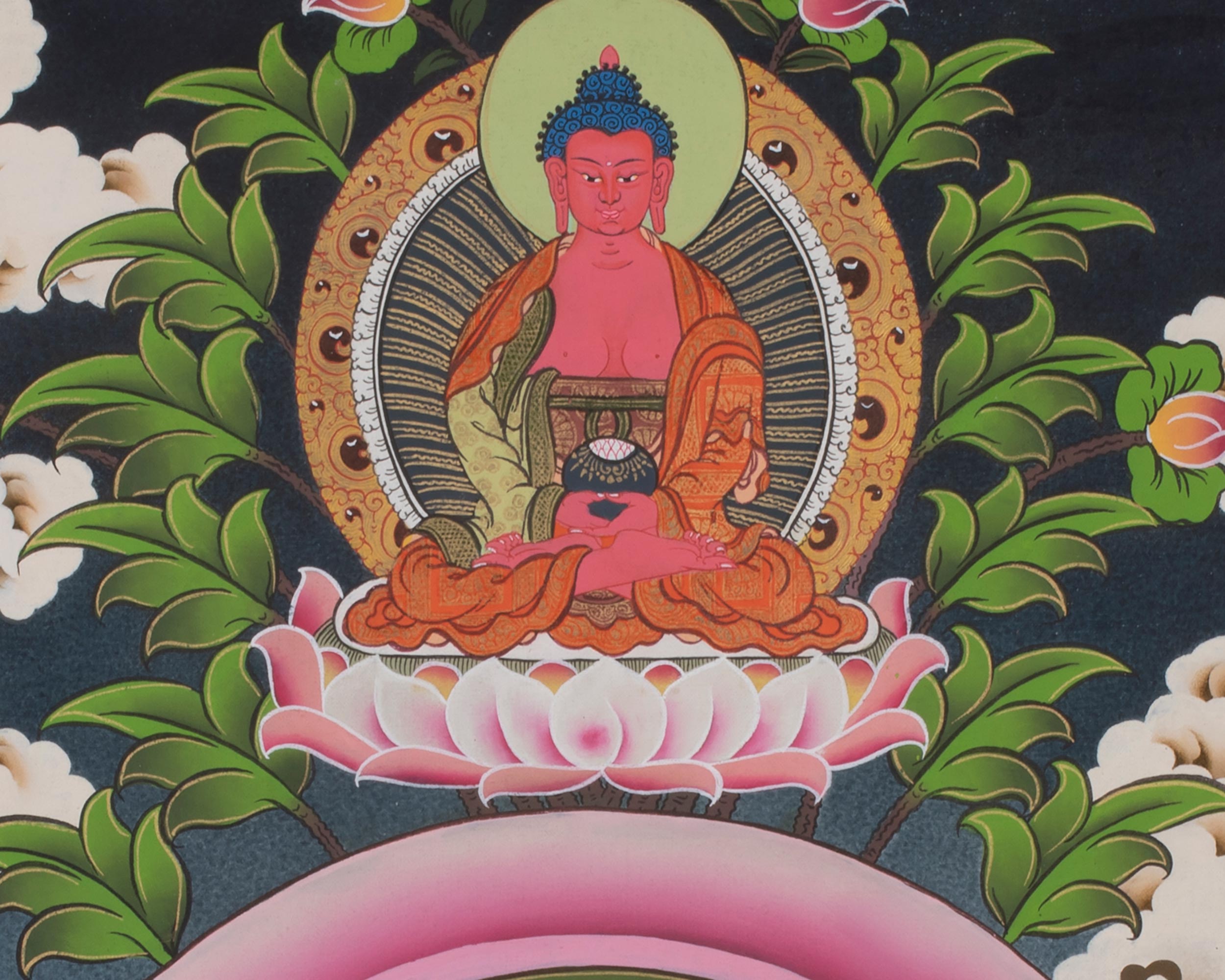 Large Size 4 Armed Chenrezig Thangka Painting with White Tara, Green Tara