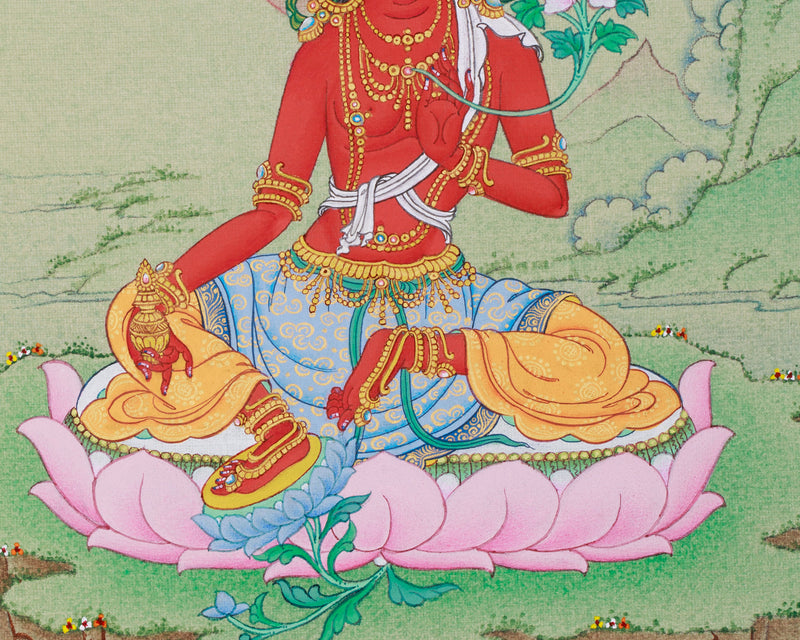 Detailed Red Tara Thangka | Stone Colors of Tibet