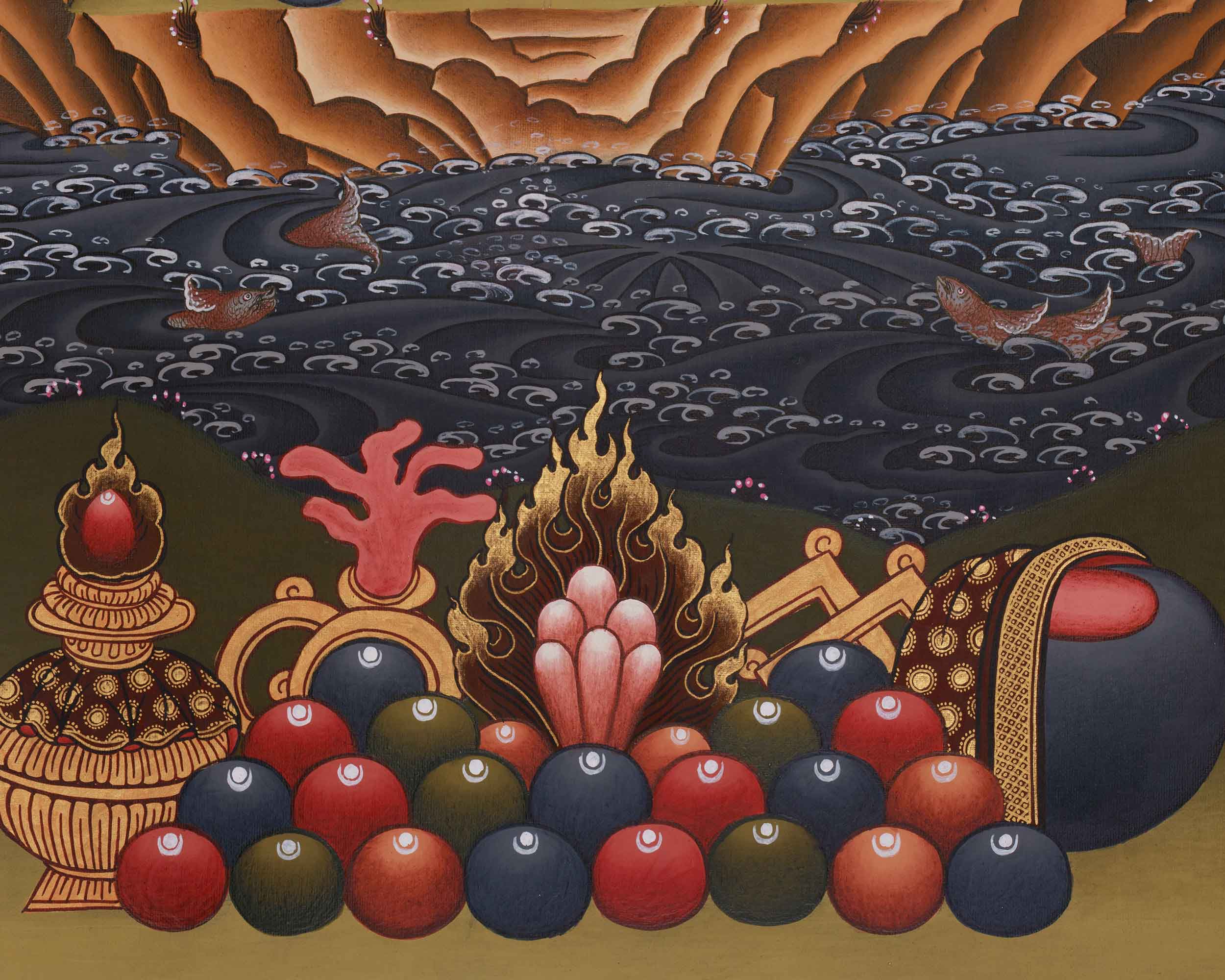 Traditional Thangka of Five Dzambhala | Prosperity and Wealth Deity