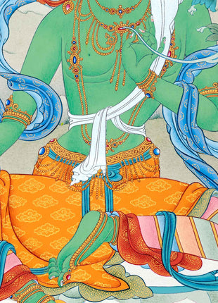 Tibetan Tara Goddess, Mother Green Tara Thangka | Traditional Painting