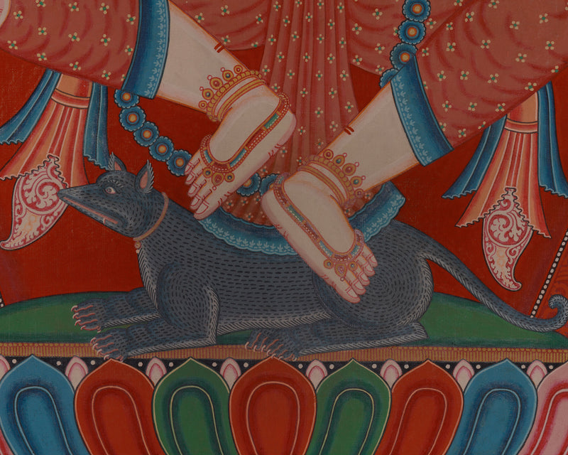 Four Head Ganesha Thangka | Hand-Painted Chaturmukha Ganesha