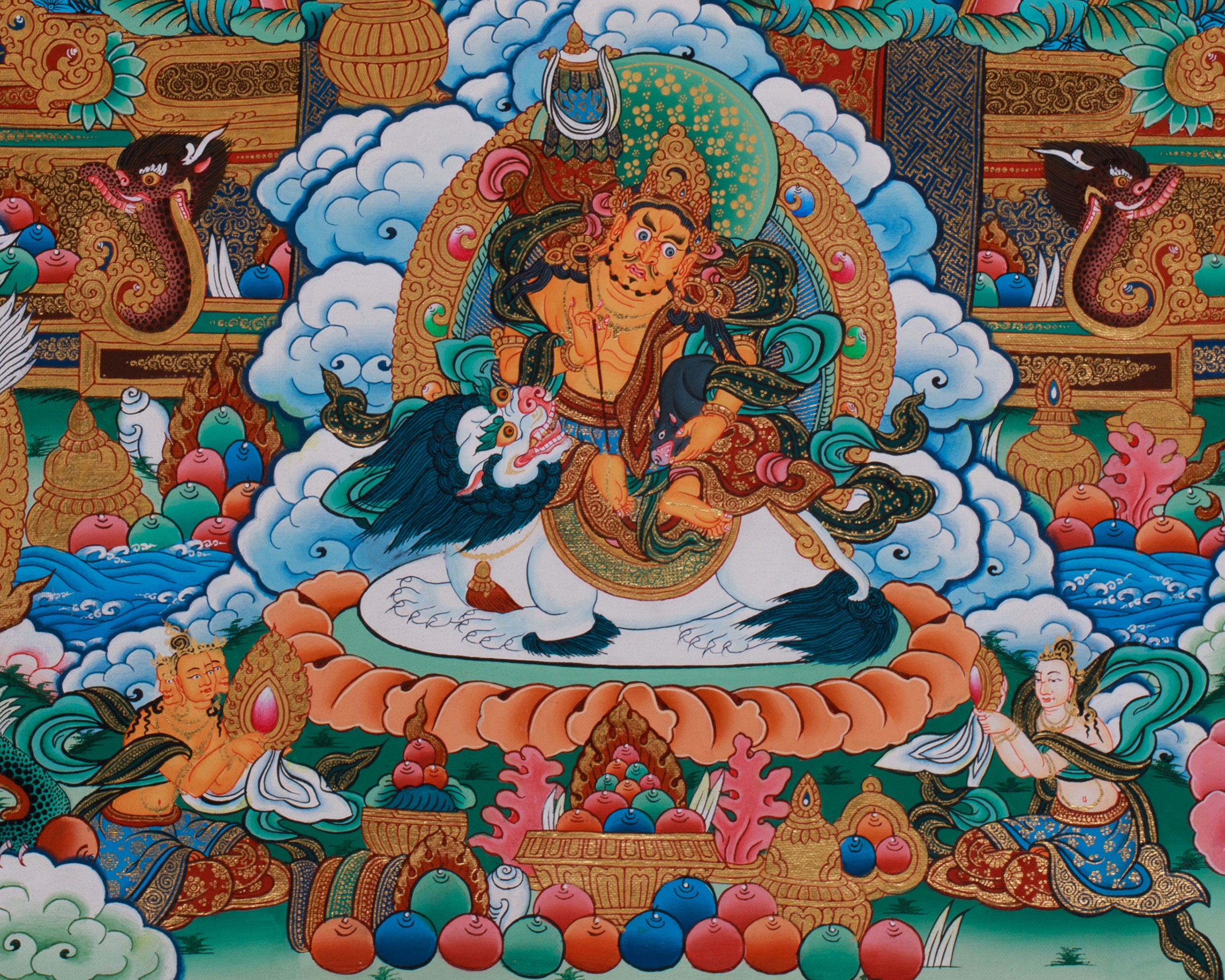 Dzambhala Wealth Deity Thangka | Sacred Hand-Painted Tibetan Art for Abundance