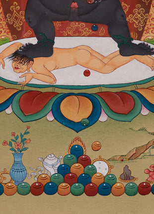 Black Dzambhala with Ratnasambhava Buddha Thangka | Manifestation of Prosperity and Protection
