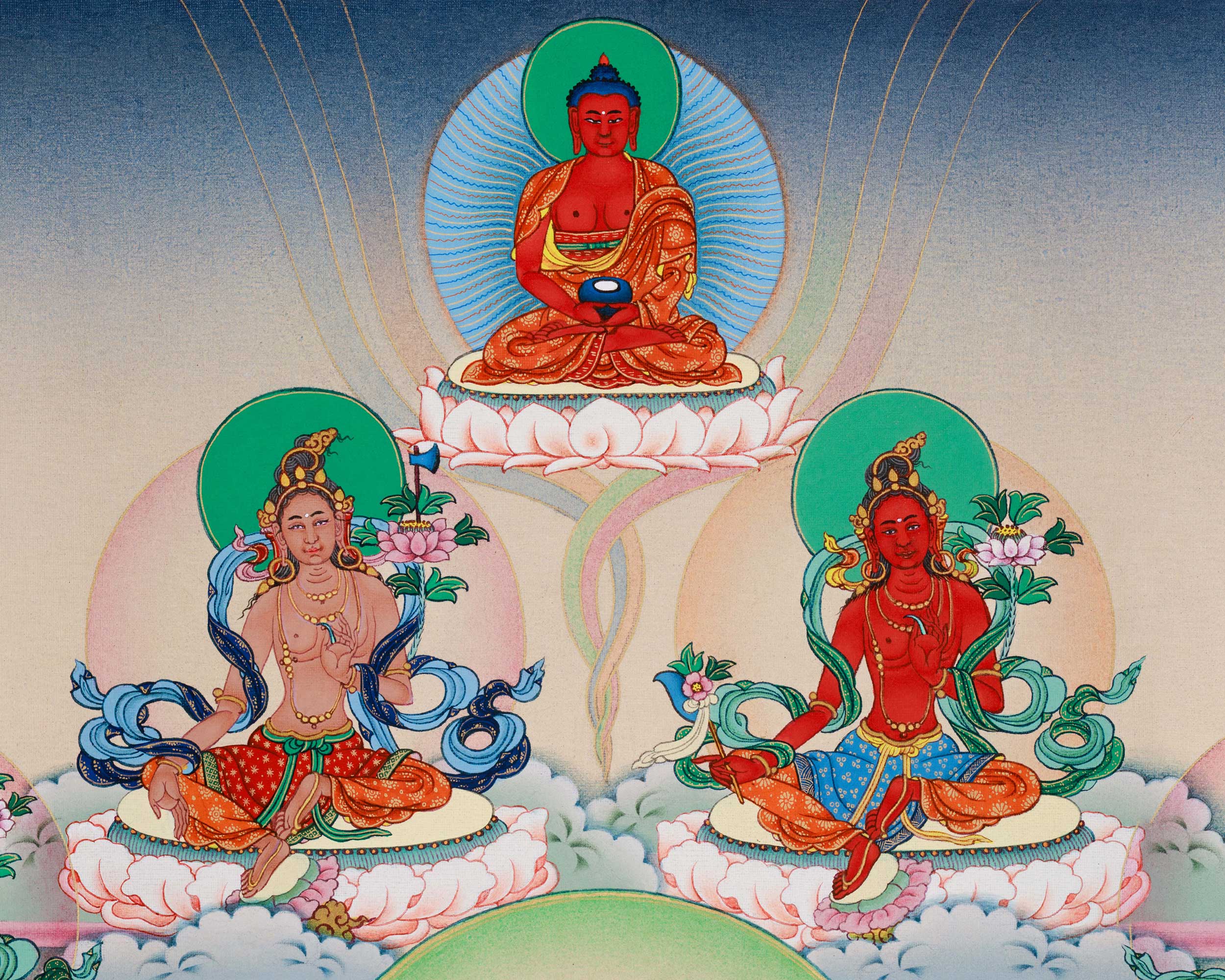 Twenty One Tara Thangka Print | Giclee Art on Canvas | Traditional Wall Decors