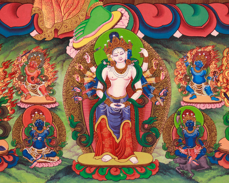 Green Tara Thangka Print for Spiritual Liberation | Traditional Digital Canvas Of Arya Tara | The Mother of Liberation