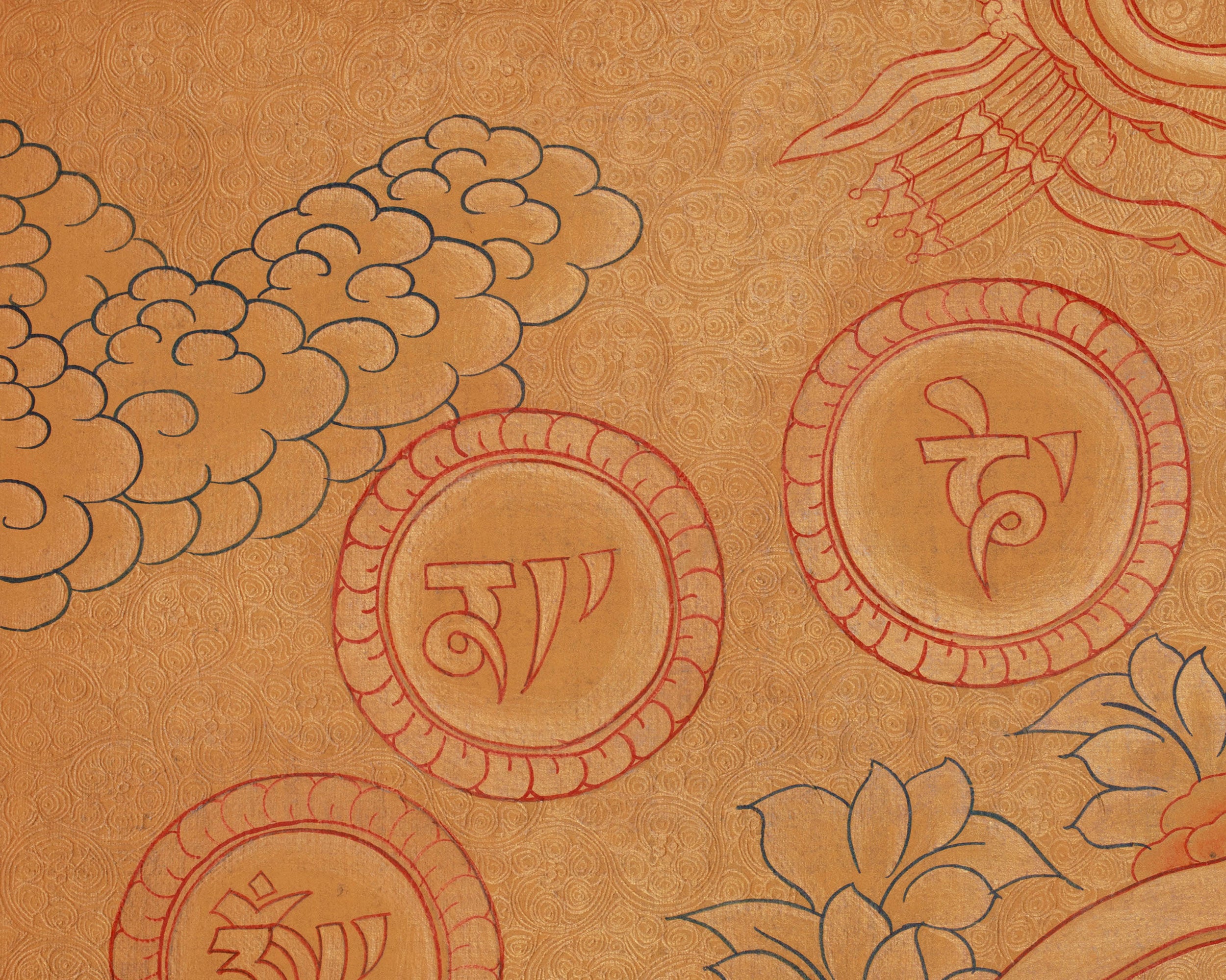 Four-Armed Chenrezig Compassion Thangka | Avalokiteshvara, Manjushri & Vajrpani Art | Meditation Altar