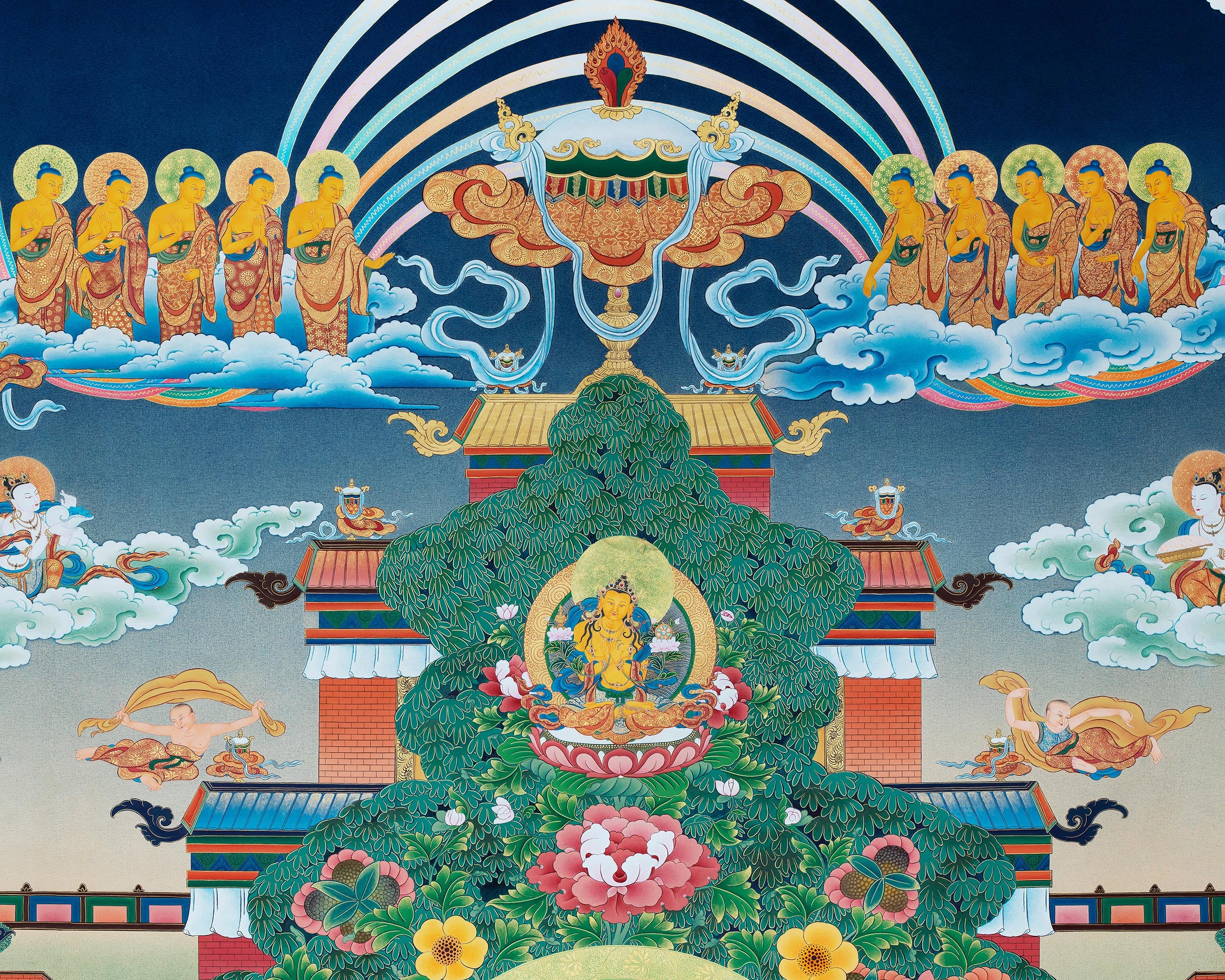 Buddha Amitabha Pureland Thangka, High Quality Giclee Canvas Print, Digital Print