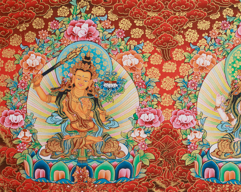 Three Bodhisattva Guardians Thangka | Chenrezig, Manjushri & Vajrapani