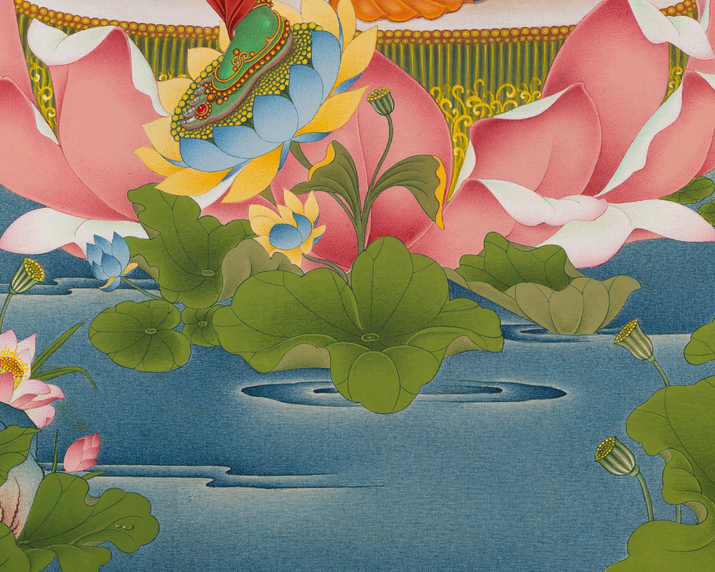 Mother Green Tara, A Thangka Painting in Natural Stone Colors