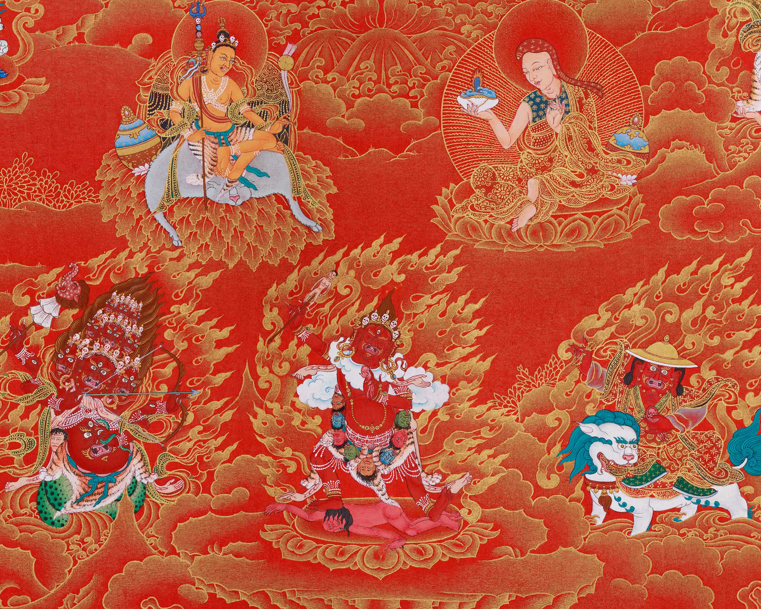 Experience the Sacred Power of Guru Sangye Thangka | A Premium NAKTHANG Thangka of Guru Rinpoche and His Divine Retinue