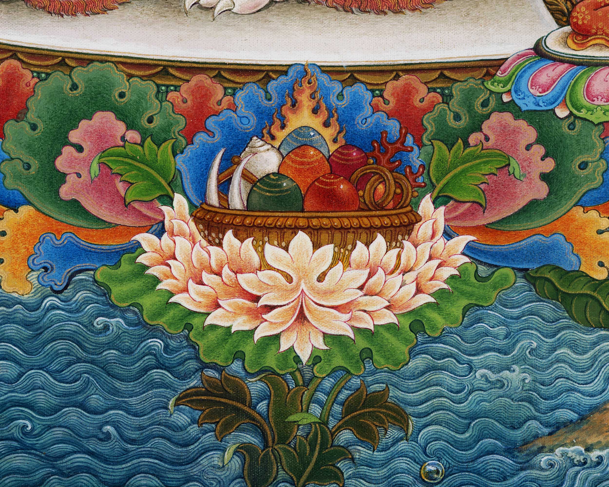 Simhanada Avalokiteshvara Seated On A Roaring Lion Print | Himalayan Art For Healing Practice