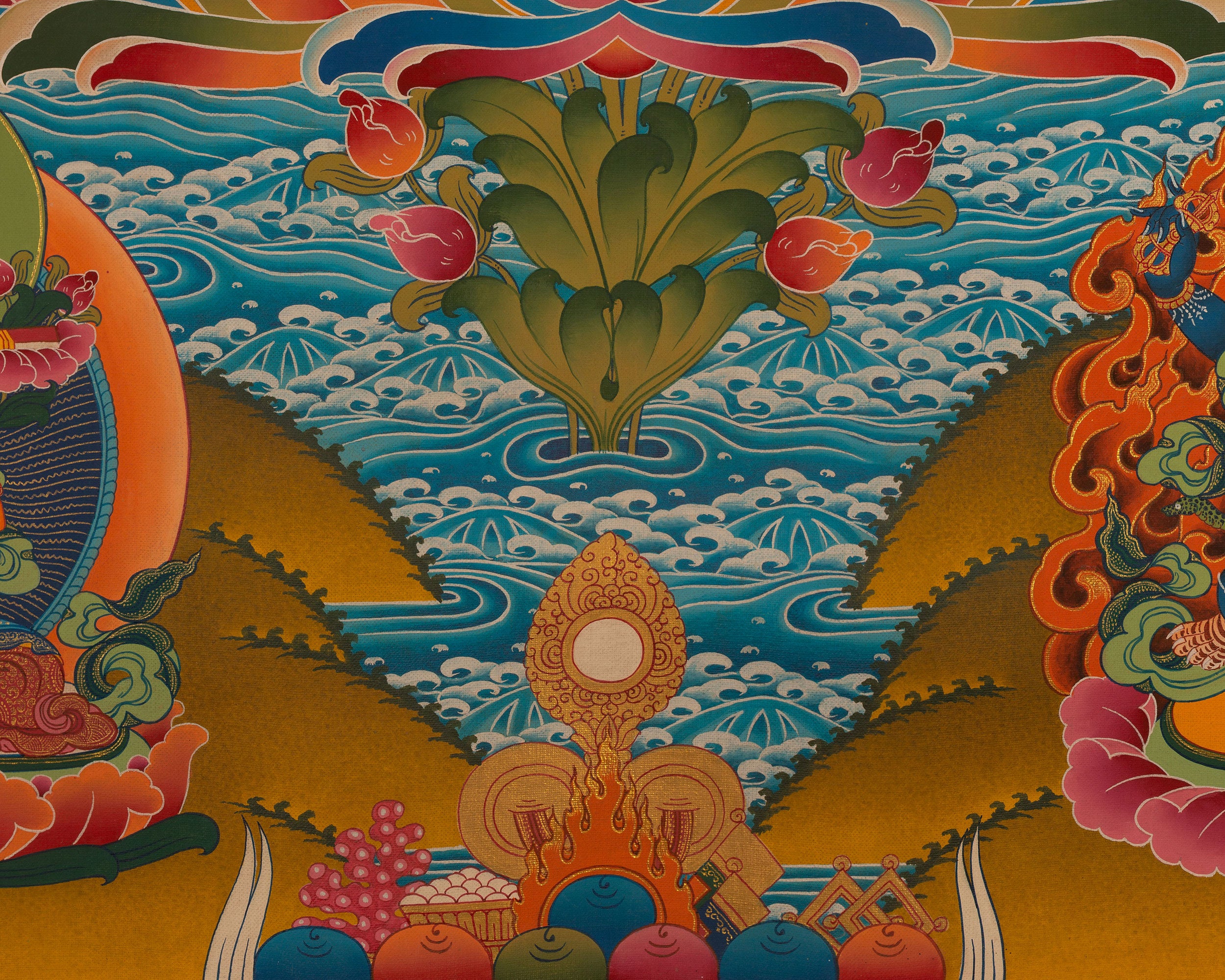 Bodhisattva Four-Armed Chenrezig Thangka | Hand-Painted Deity of Compassion and Mercy