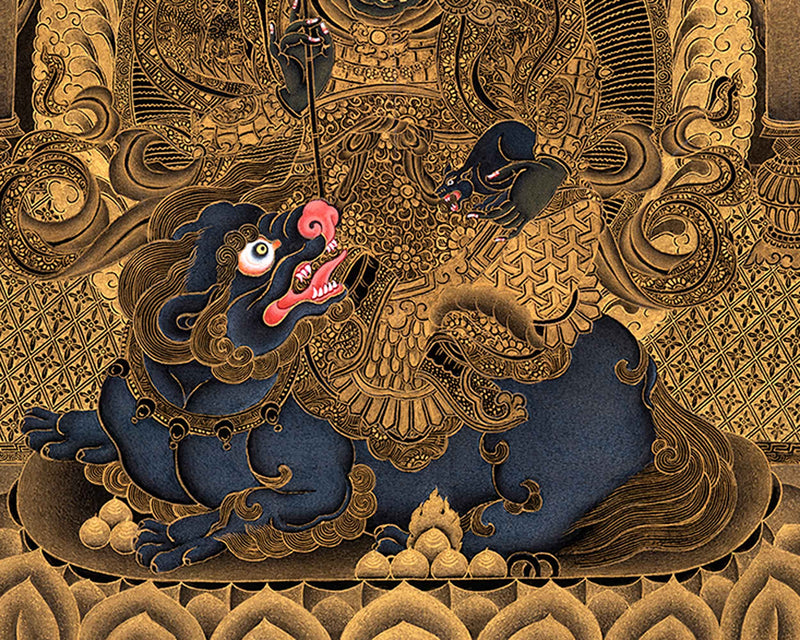 Exclusive Namtoshe Palace Thangka | Traditional Himalayan Art in Black & Gold | Authentic Painting Of Wealth Deity