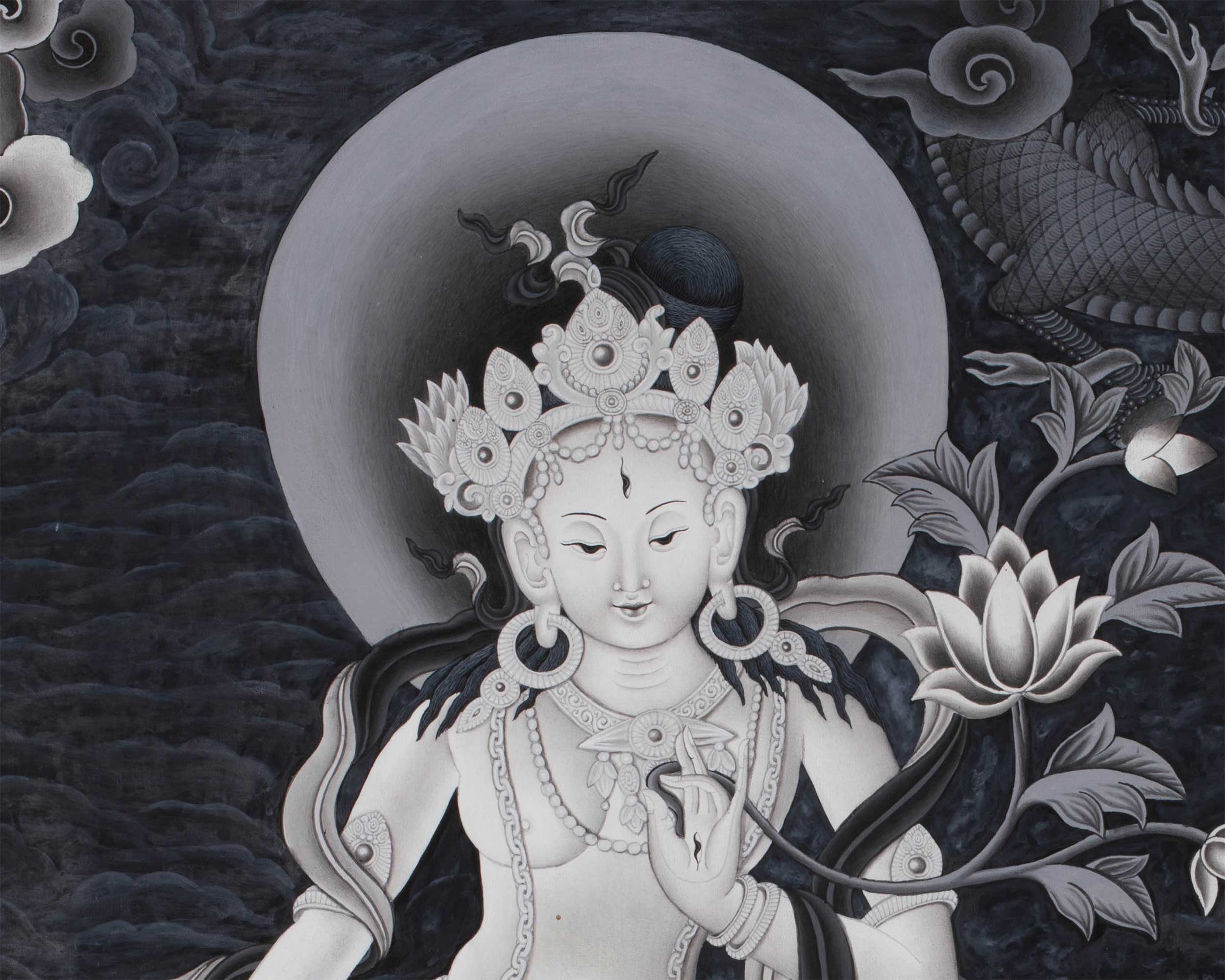 Newari-Style Manjushri with White Tara and Green Tara | Wisdom, Compassion and Swift Action