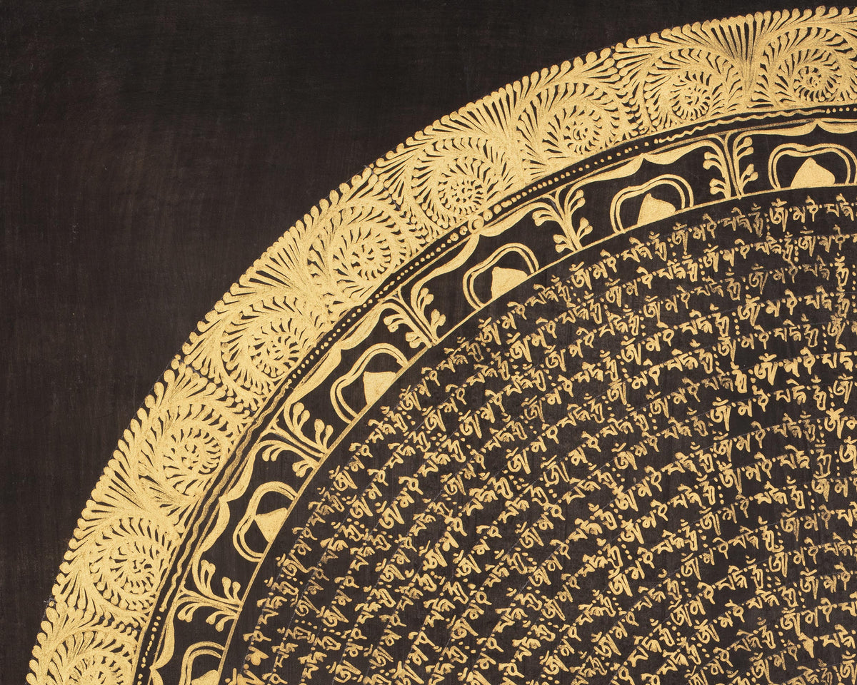 Tibetan Thangka of Mantra Mandala | Sacred Gold-on-Black Buddhist Artwork
