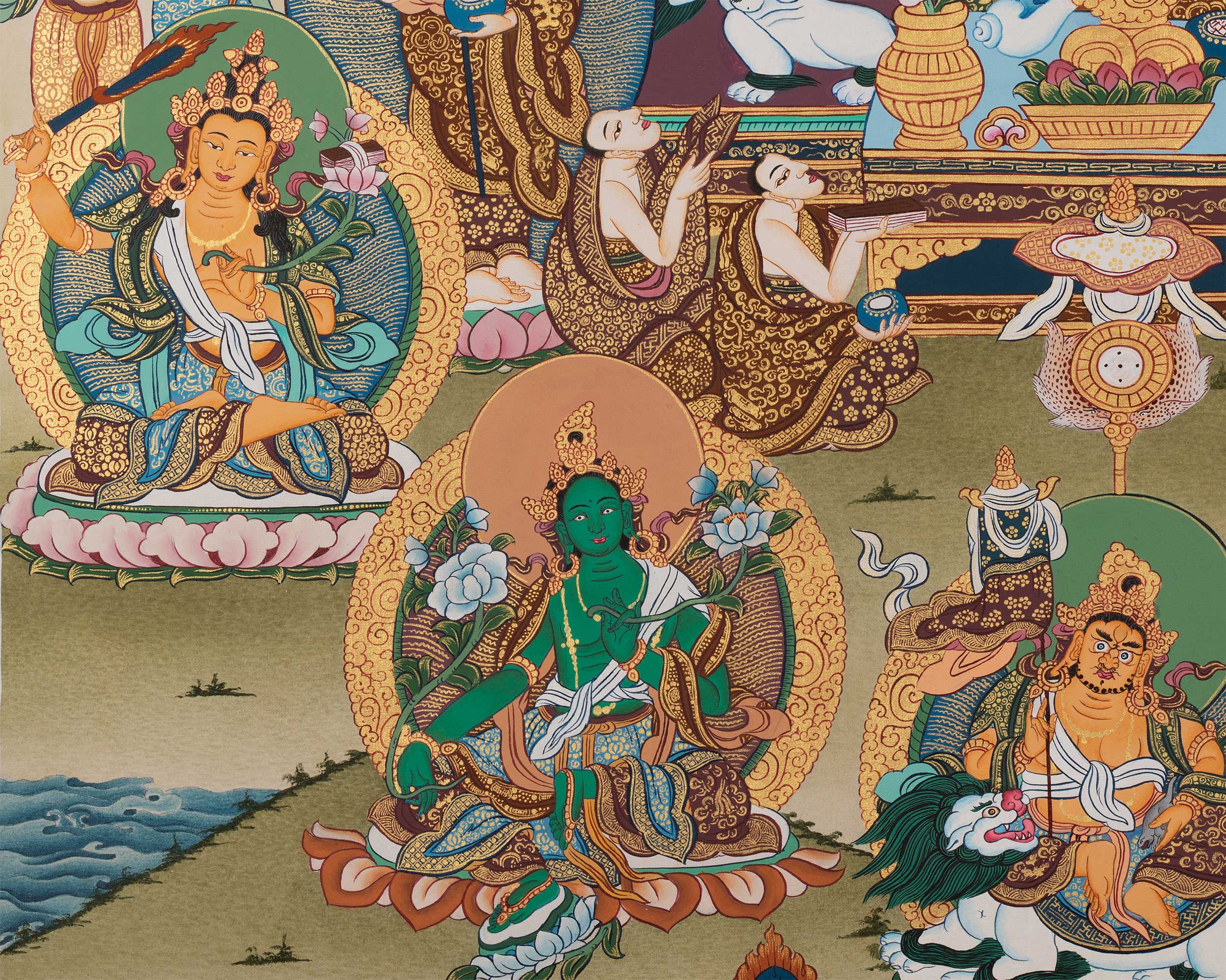 Enlightened One, Shakyamuni Buddha in Celestial Throne | Timeless Thangka Painting