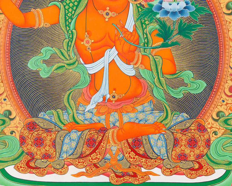 Manjushri The Bodhisattva Of Wisdom Paubha Print | Spiritual Fine Art Print For Room Decoration