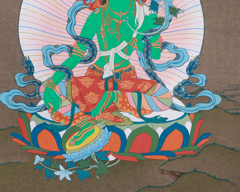 Anika Green Tara Goddess Thangka | Compassion and Protection