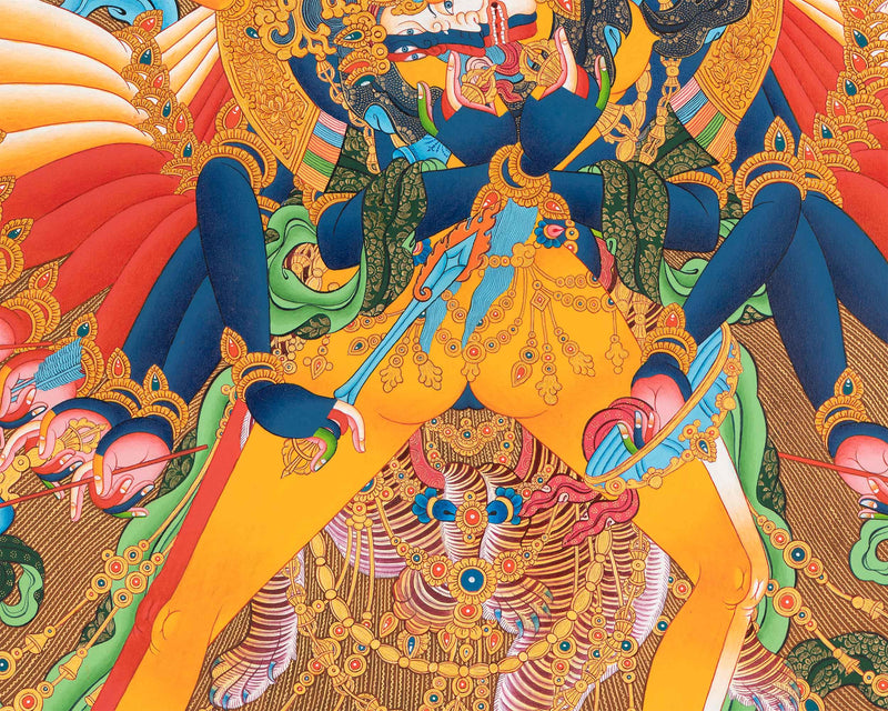 Kalachakra In Union With Consort Vajrayogini Giclee Print | The Wheel Of Supreme Bliss In Paubha Print