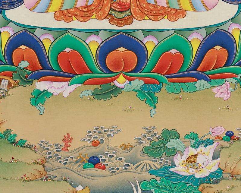 Rare Four-Armed Manjushri Thangka Print | Tibetan Buddhist Wisdom Deity | High-Quality Giclee Canvas