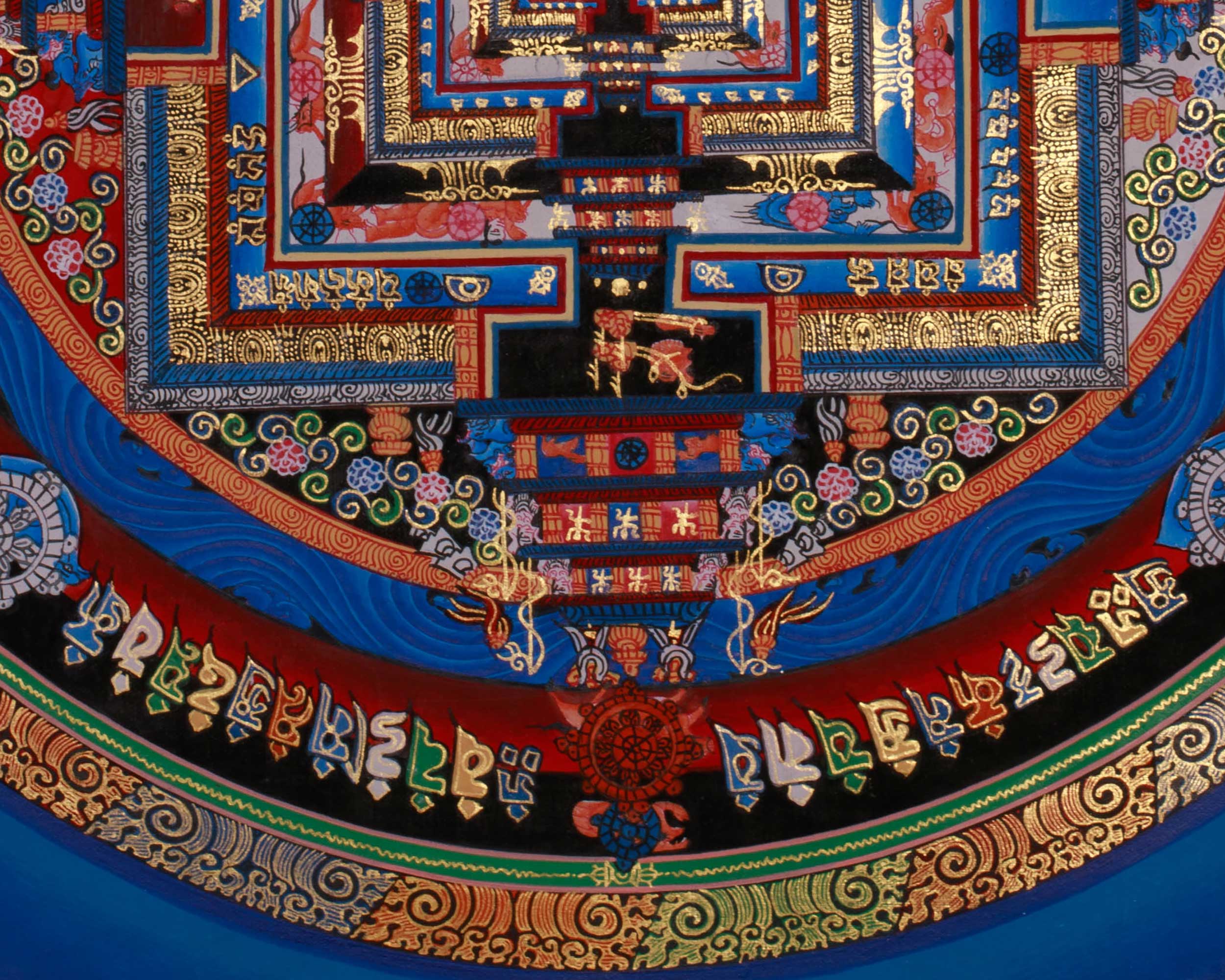 Sacred Gold Kalachakra Mandala Thangka | Wheel of Time
