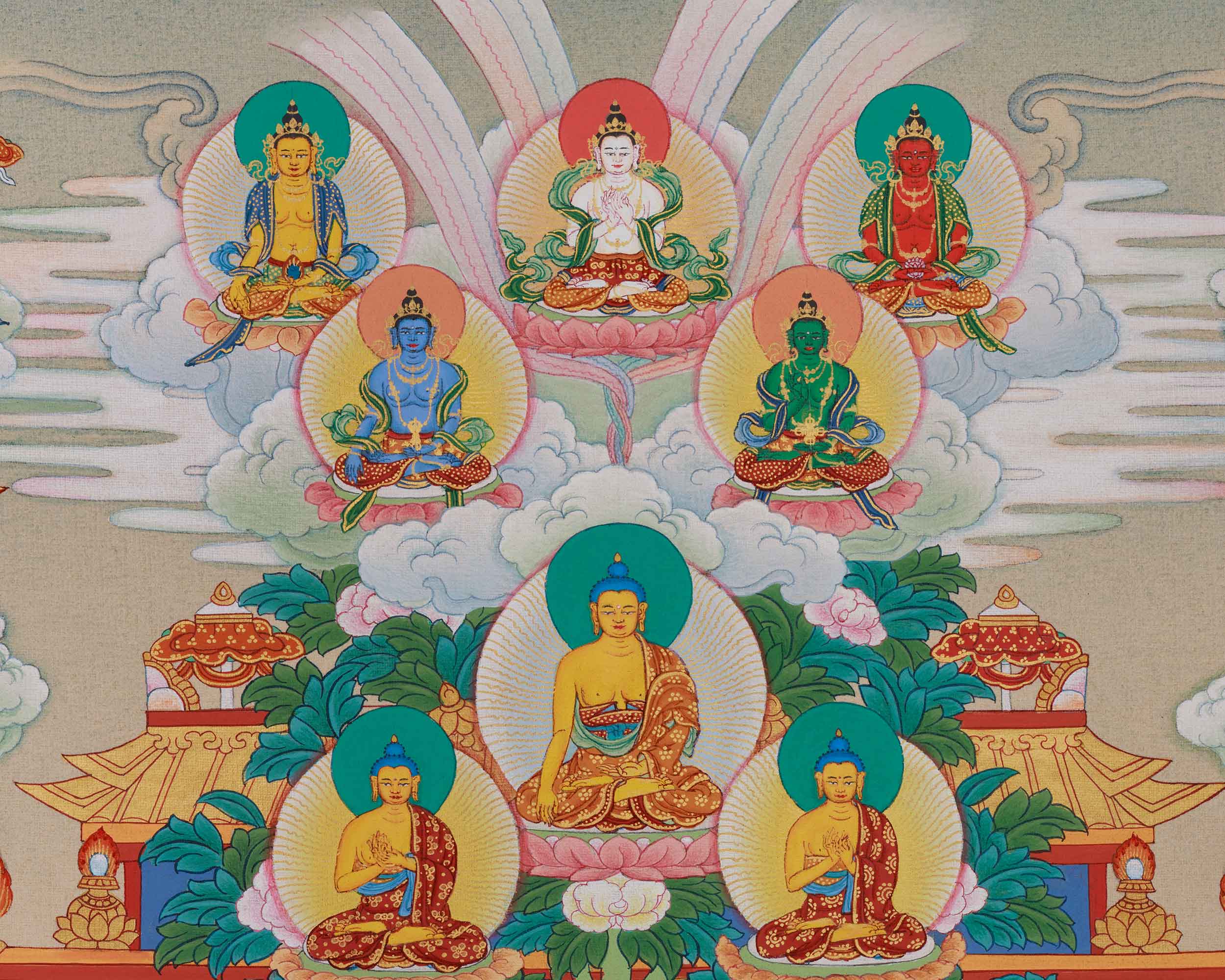 Himalayan Amitabha Singham Thangka | Pure Land Blessings