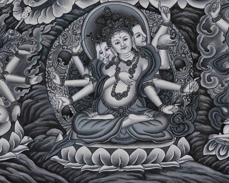 Signature Green Tara Thangka | Distinctive Blend of Color and Monochrome Serenity