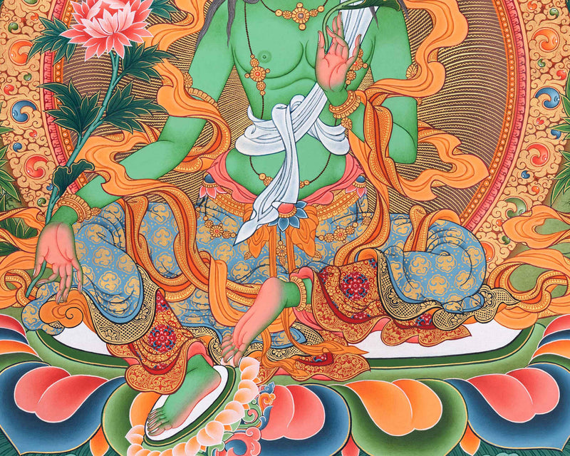 Green Tara Thangka Print for Wall Hanging | The Goddess of Compassion | Wall Art For Mindful Reflection