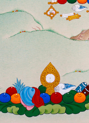 Hand-Painted Dzambhala Thangka | God Of wealth (with consecration and brocade included)