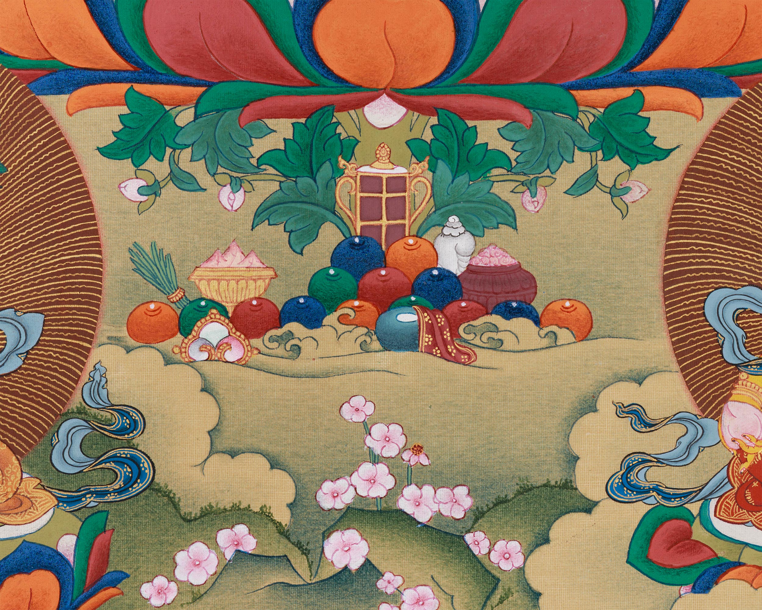Manjushri with White Tara, Dzambhala, and Mitrupa | Tibetan Bodhisattva Painting