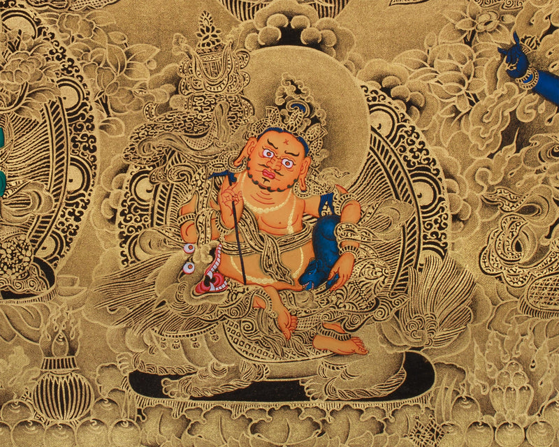 Opulent Gold Thangka of Historical Shakyamuni Buddha | The Awakened One in Elaborate Gold Throne