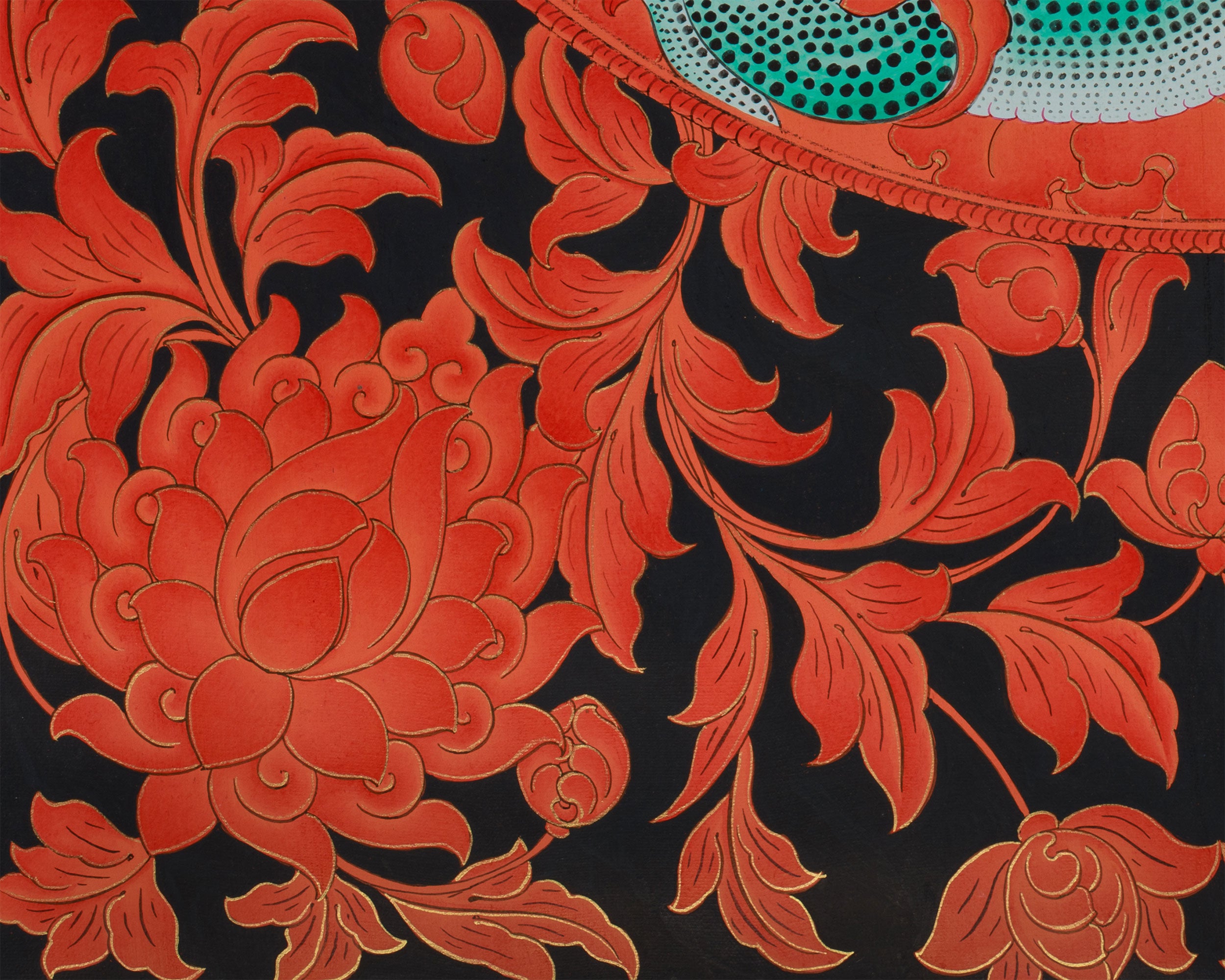 Large White Dzambhala Thangka on Black Canvas | Abundance and Spiritual Protection