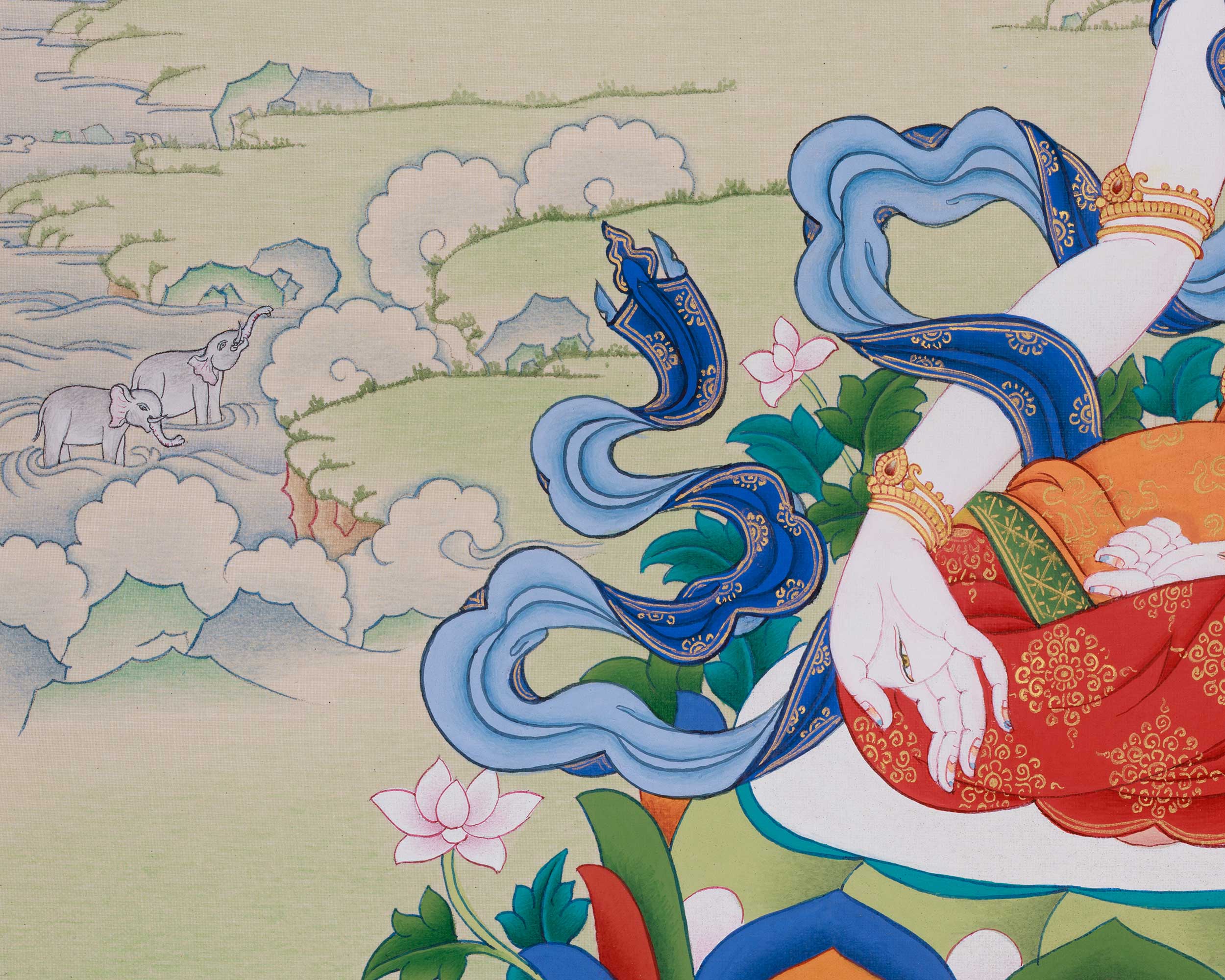 Traditional Art of White Tara | Seven-Eyed Deity Thangka