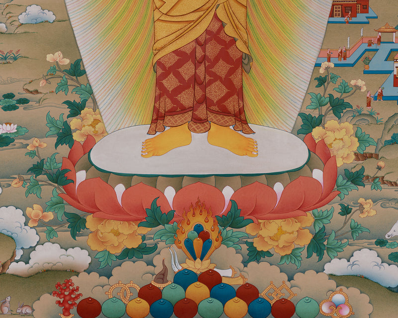 Standing Buddha Shakyamuni Thangka | A Masterpiece of Serenity and Enlightenment