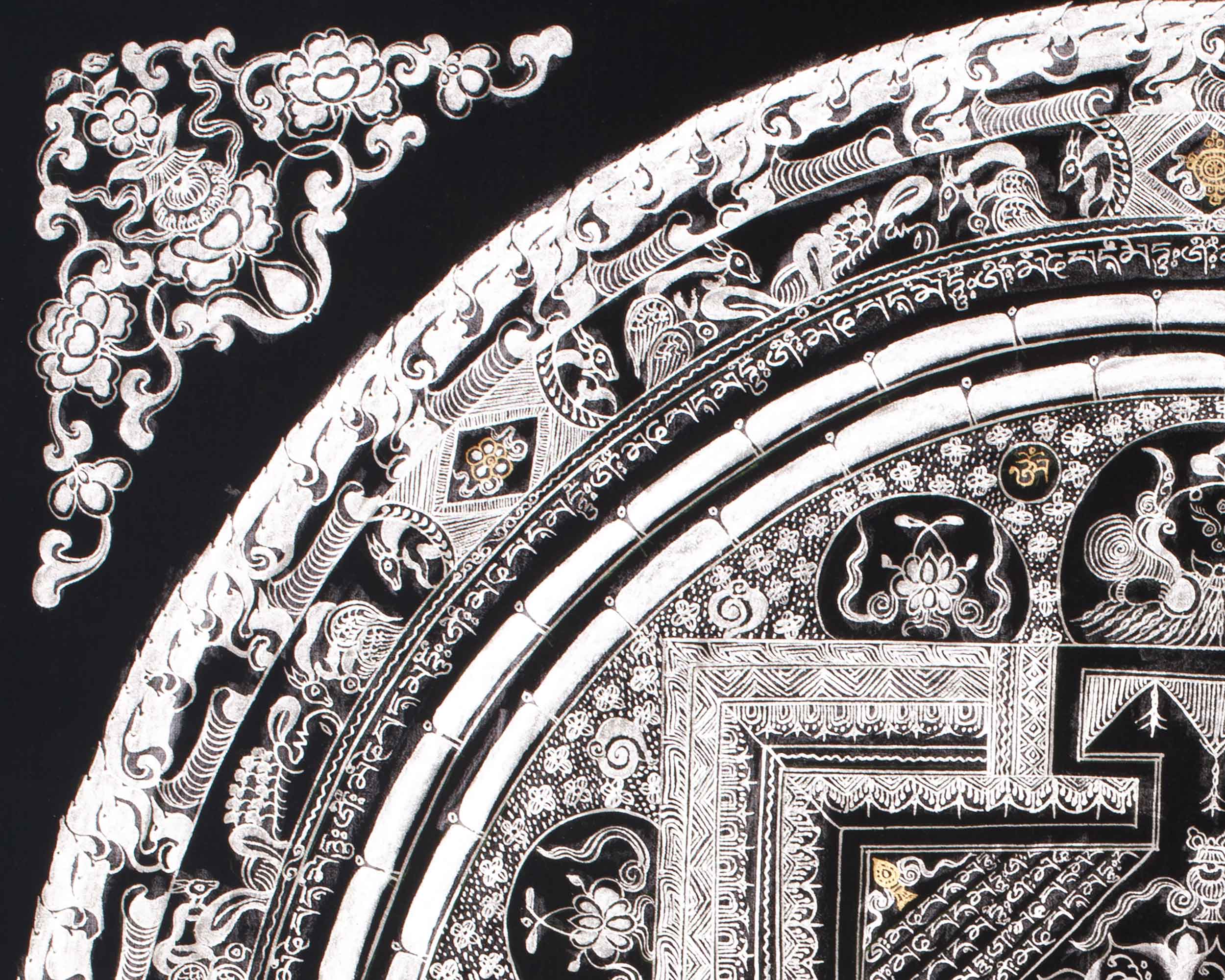 Silver Mantra Mandala Painting | Hand-Painted Mandala for Meditation