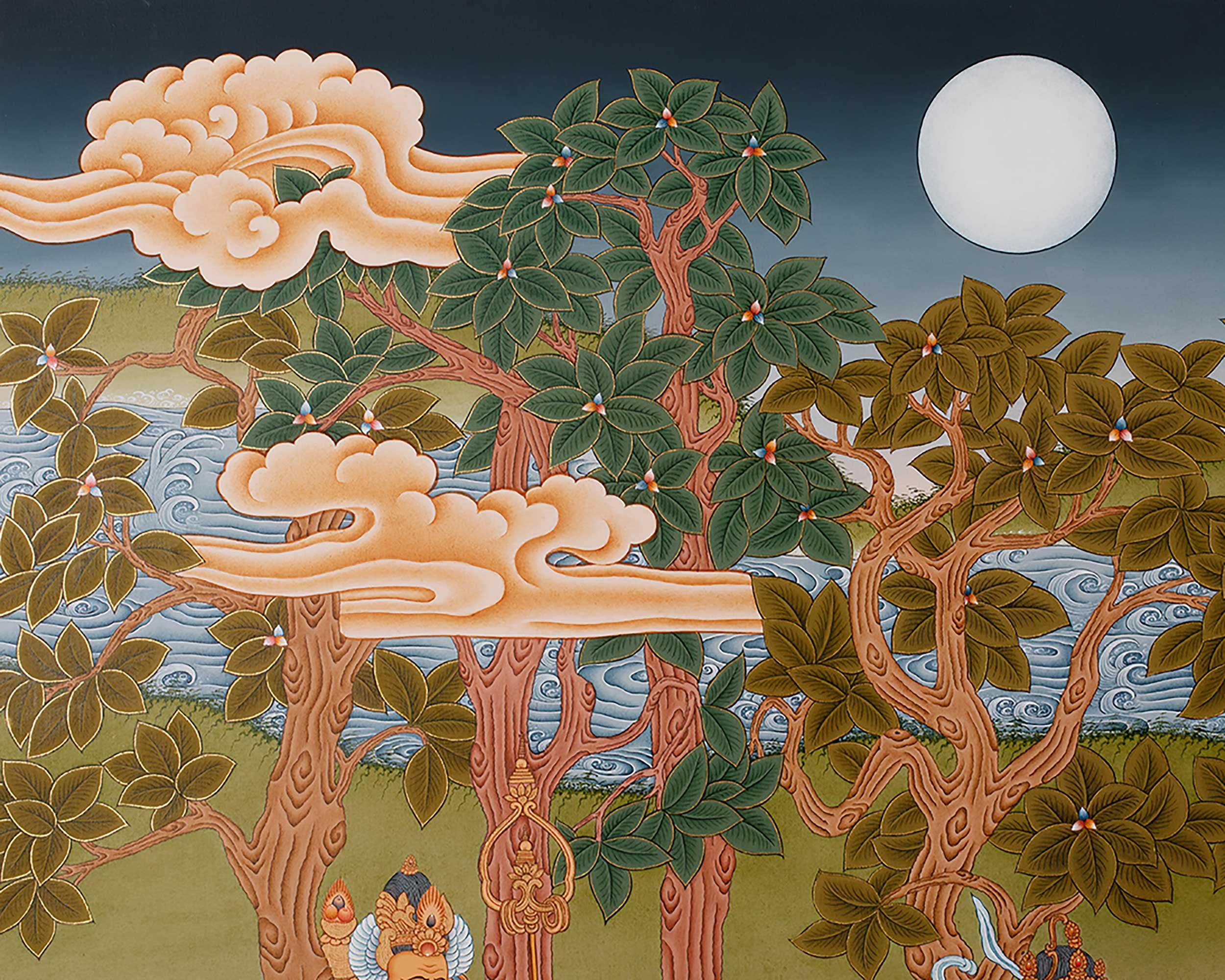 Buddha's Mahaparanirvana Thangka | Buddhist Handpainted Artwork | Wall Hanging Decor