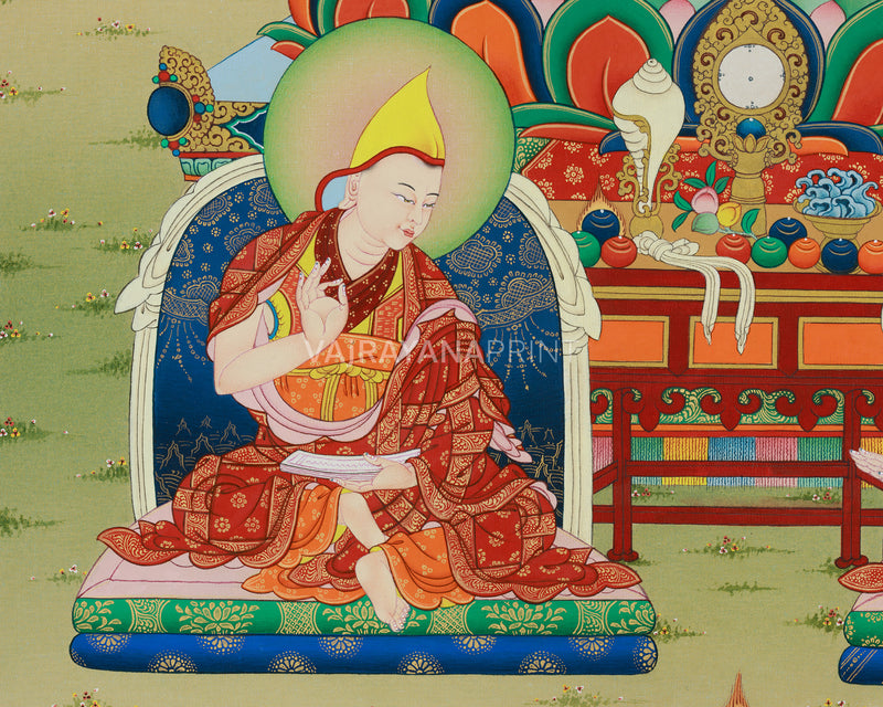 Tsongkhapa and Disciples Thangka | Gelug Tradition Print | Tibetan Buddhist Canvas Art