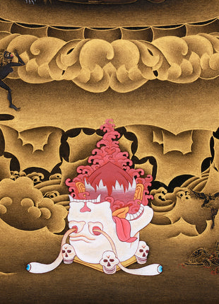 Extra-ordinary Sakya Mahakala Thangka in Gold