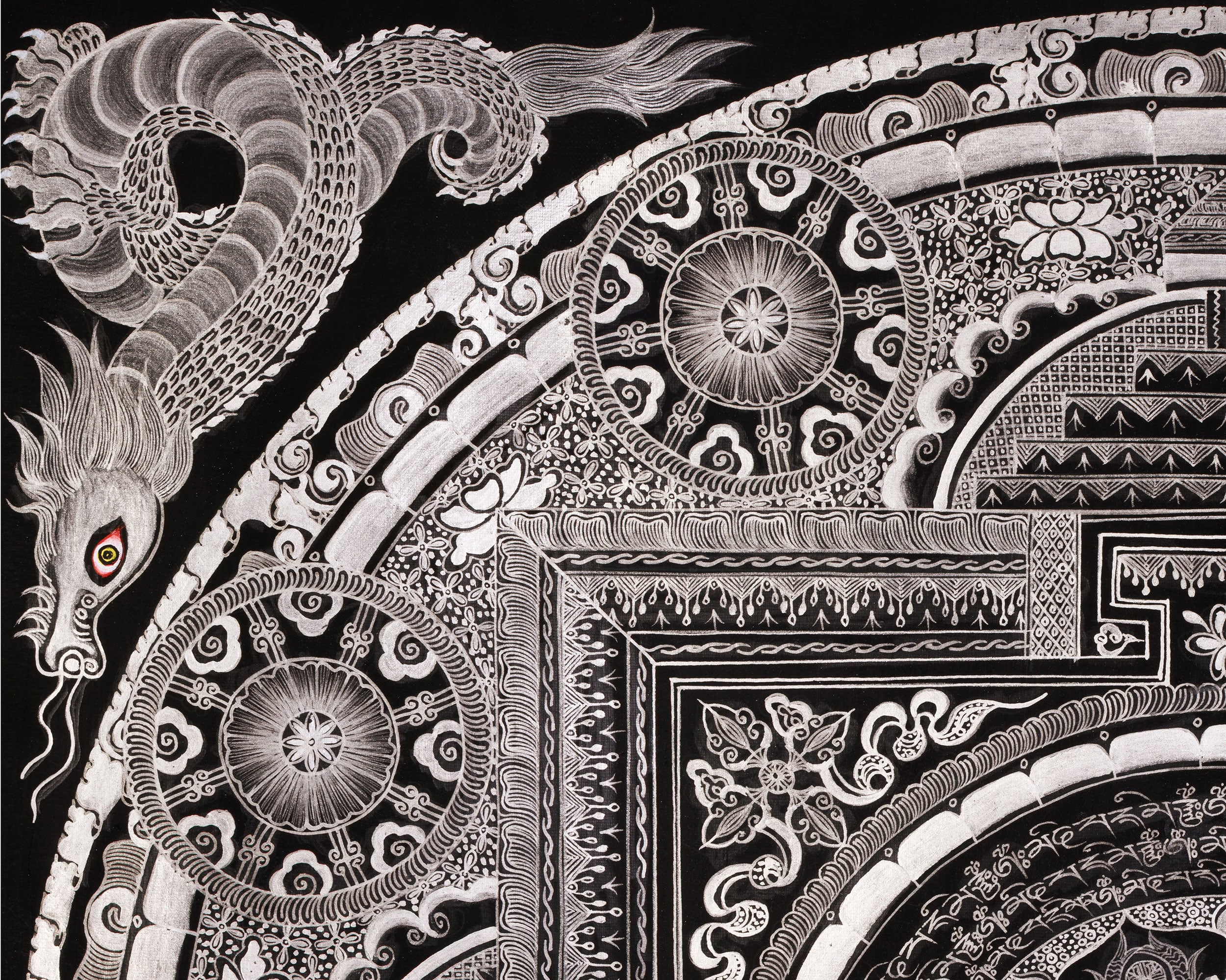 Eight Auspicious Symbol Mantra Mandala | Giclée Cavans Print | Monochromatic Artwork