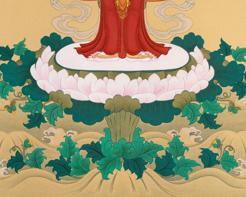 Om Mani Padme Hum: Avalokiteshvara Thangka | Bodhisattva Lokeswor Canvas with Opulent 24K Gold