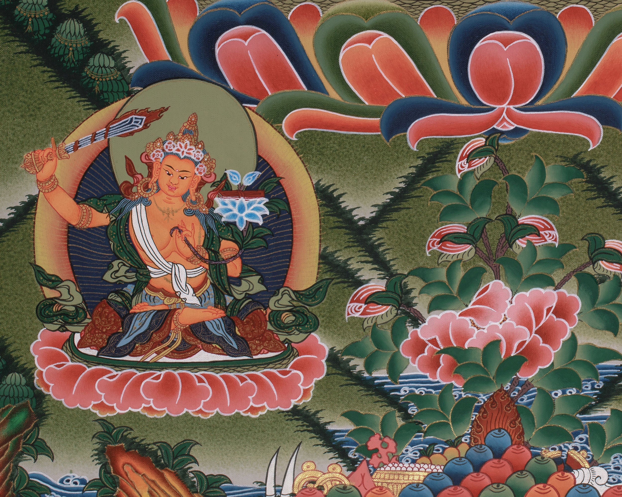Chenrezig, Manjushri, and Vajrapani Thangka | The Trinity of Enlightenment