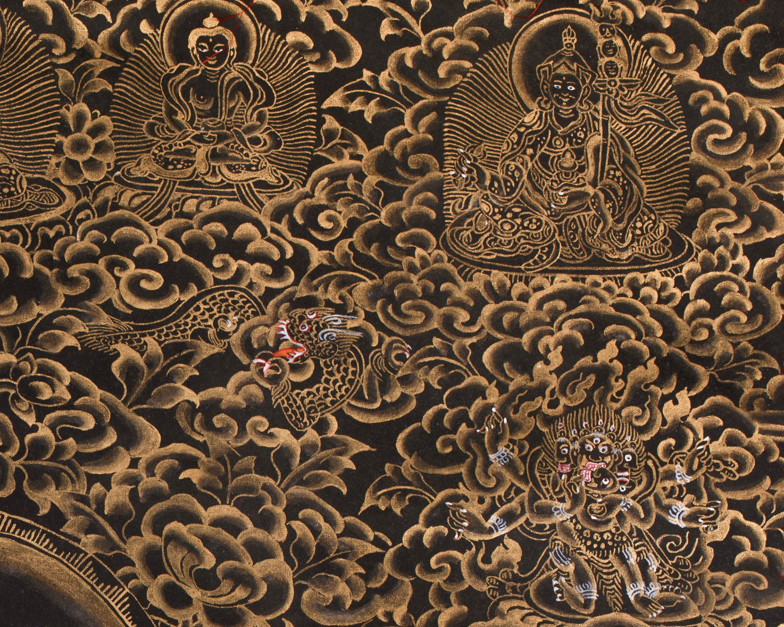Unique Gold-Embellished lokeswara Thangka | Brocade Mounted