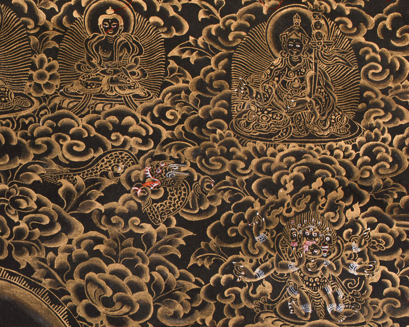 Unique Gold-Embellished lokeswara Thangka | Brocade Mounted