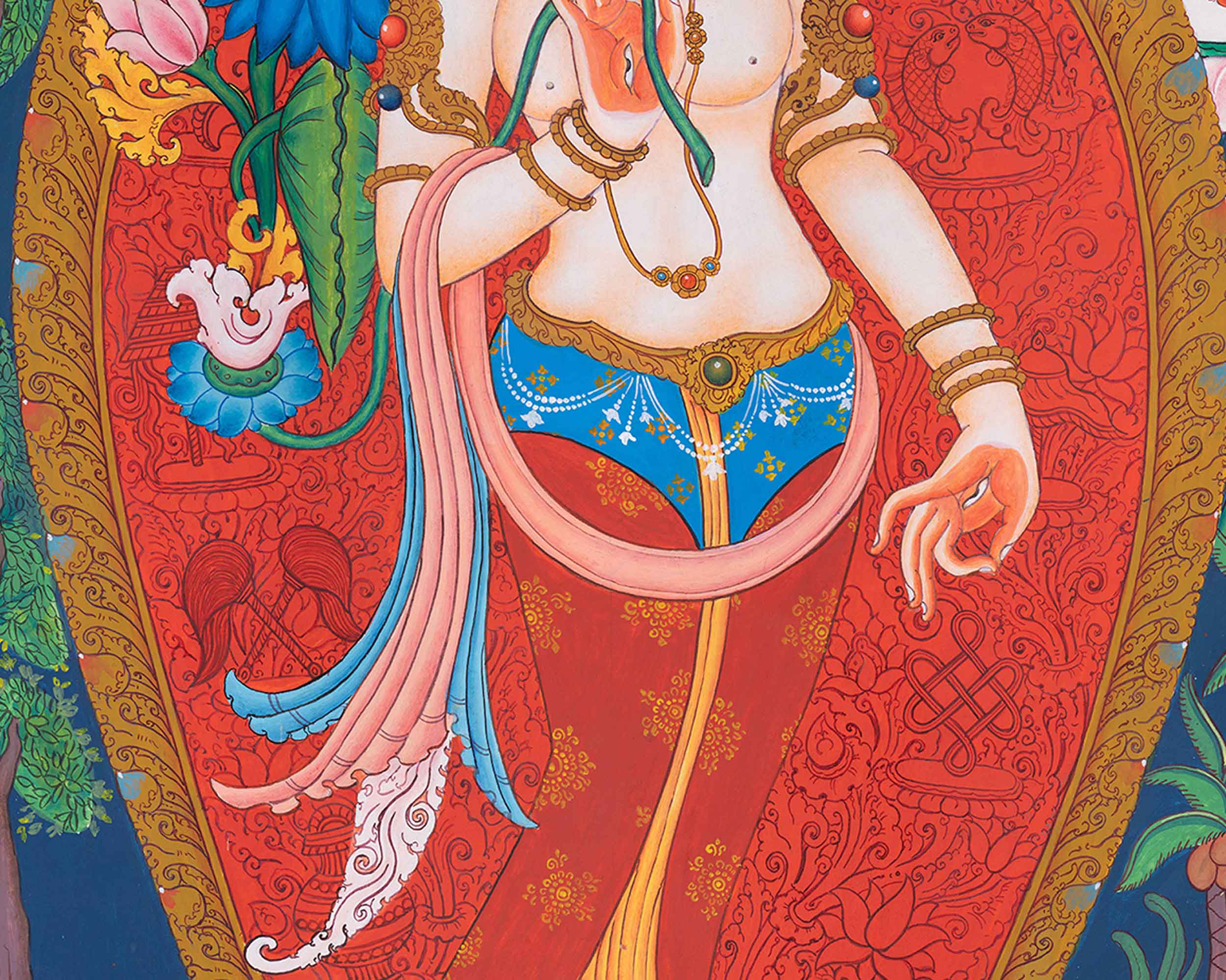 Handpainted Goddess White Tara Thangka | Tara of Seven Eyes | Meditation Art