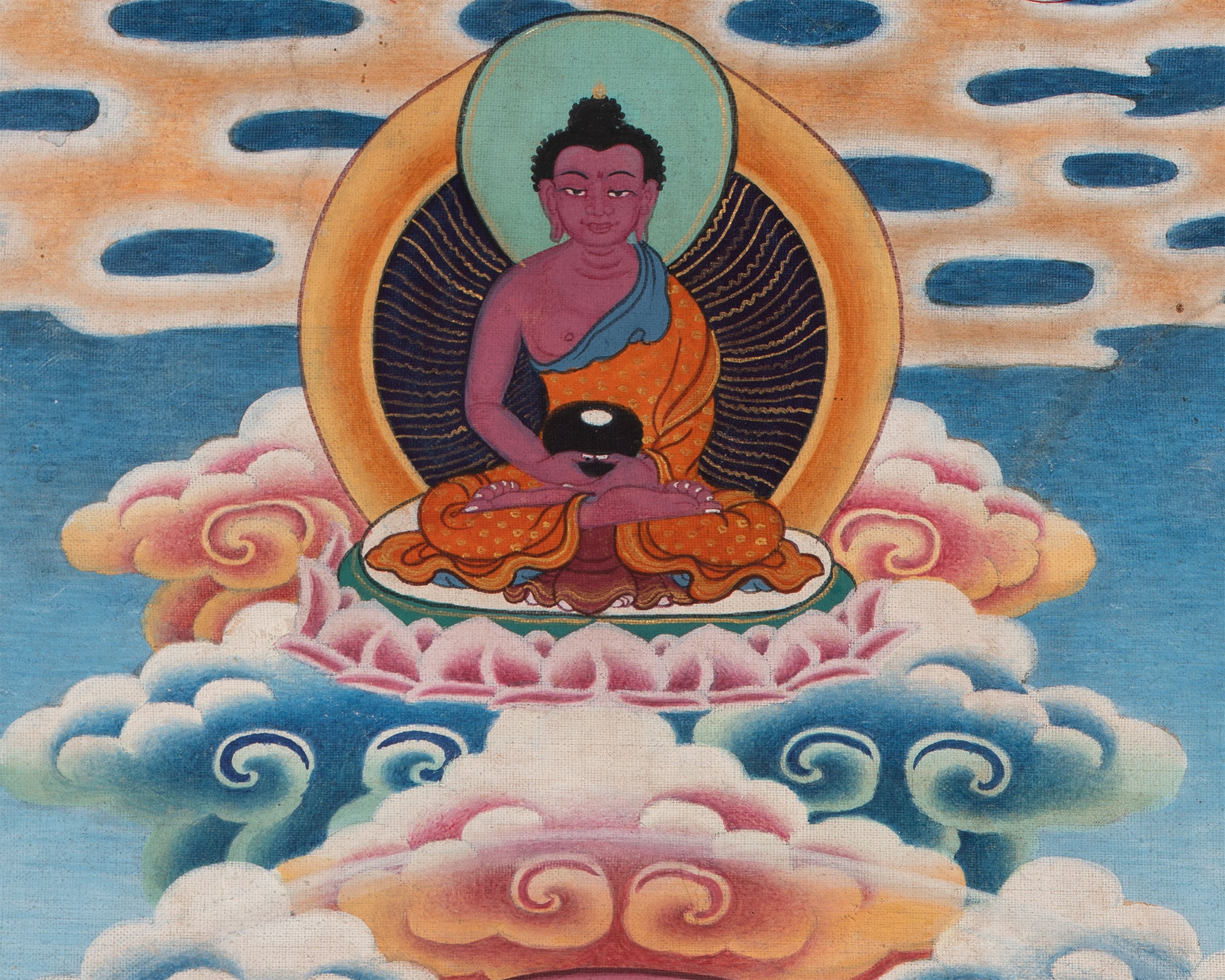 Original Vintage Chenrezig Thanka with Brocade | Traditional Thangka Art