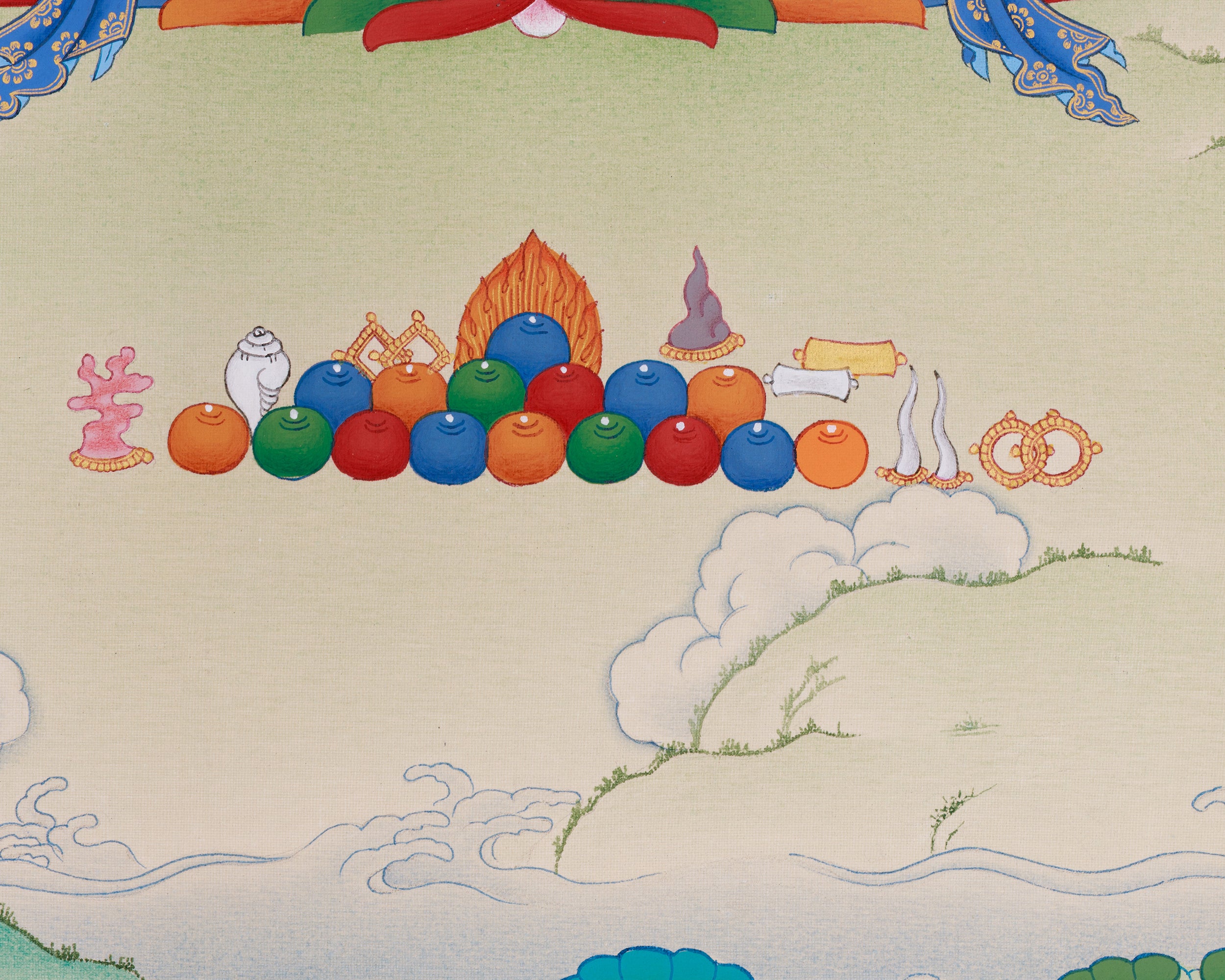 Thangka of Long-Life Deities: White Tara, Amitayus Buddha, and Namgyalma | Symbols of Protection