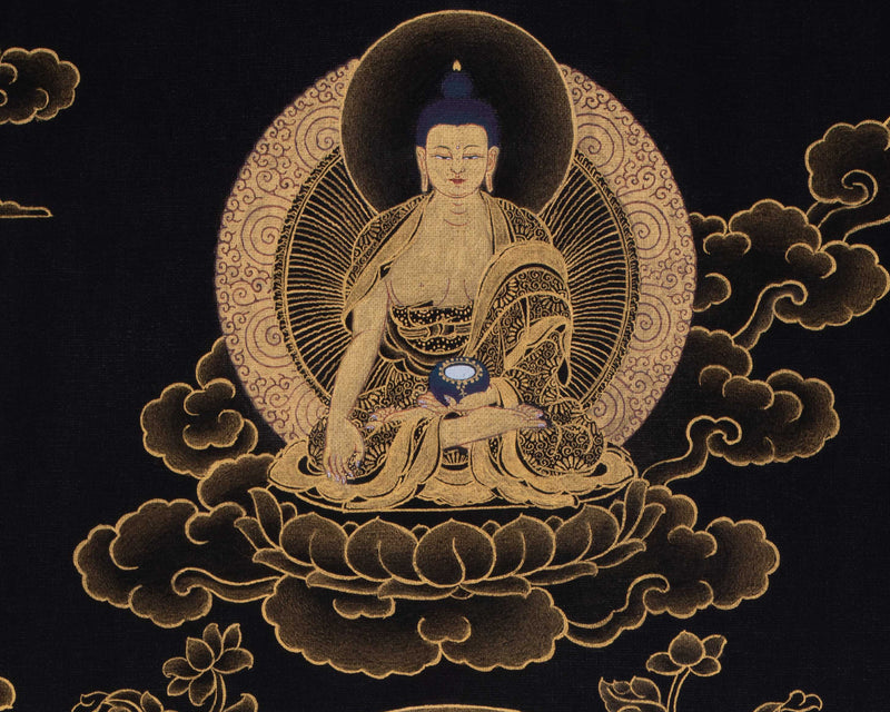 Eight Shakyamuni Buddha Thangka | Traditional Tibetan 24K Gold Buddhist Art