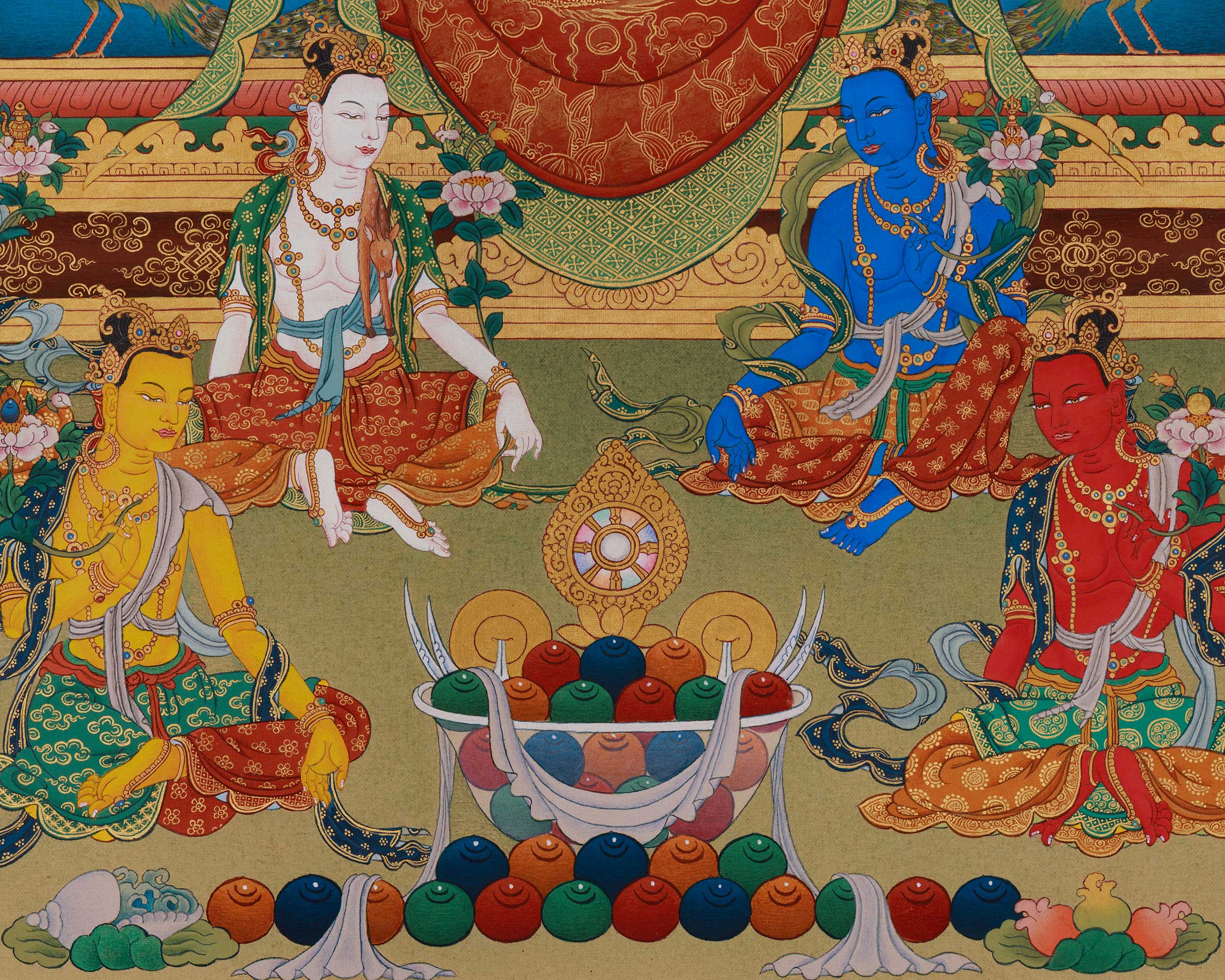 Amitabha Buddha with Bodhisattva Thangka | Infinite Wisdom Deity