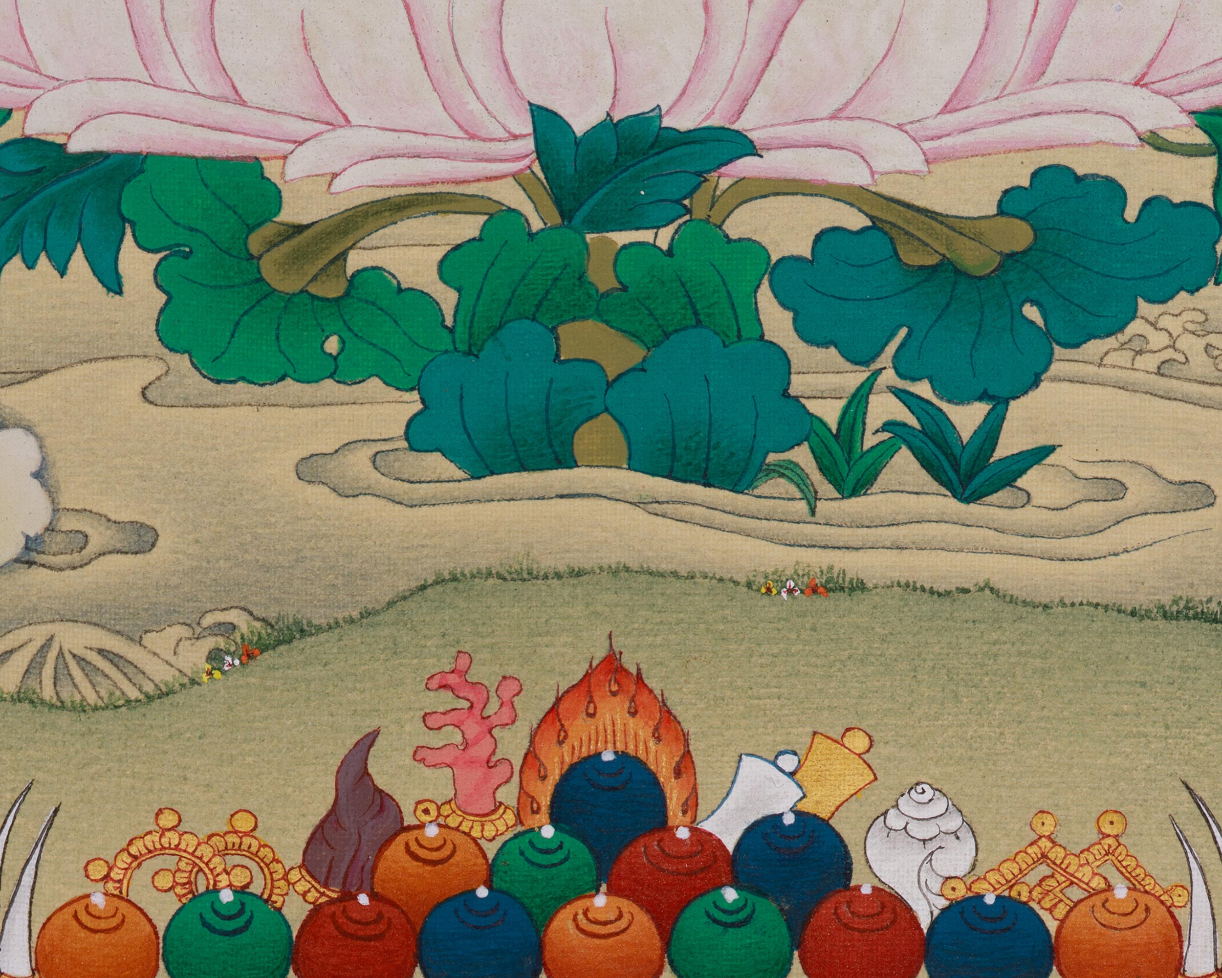 Traditional Thangka of Chenrezig with Amitabha Buddha | The Compassionate and Enlightened Beings