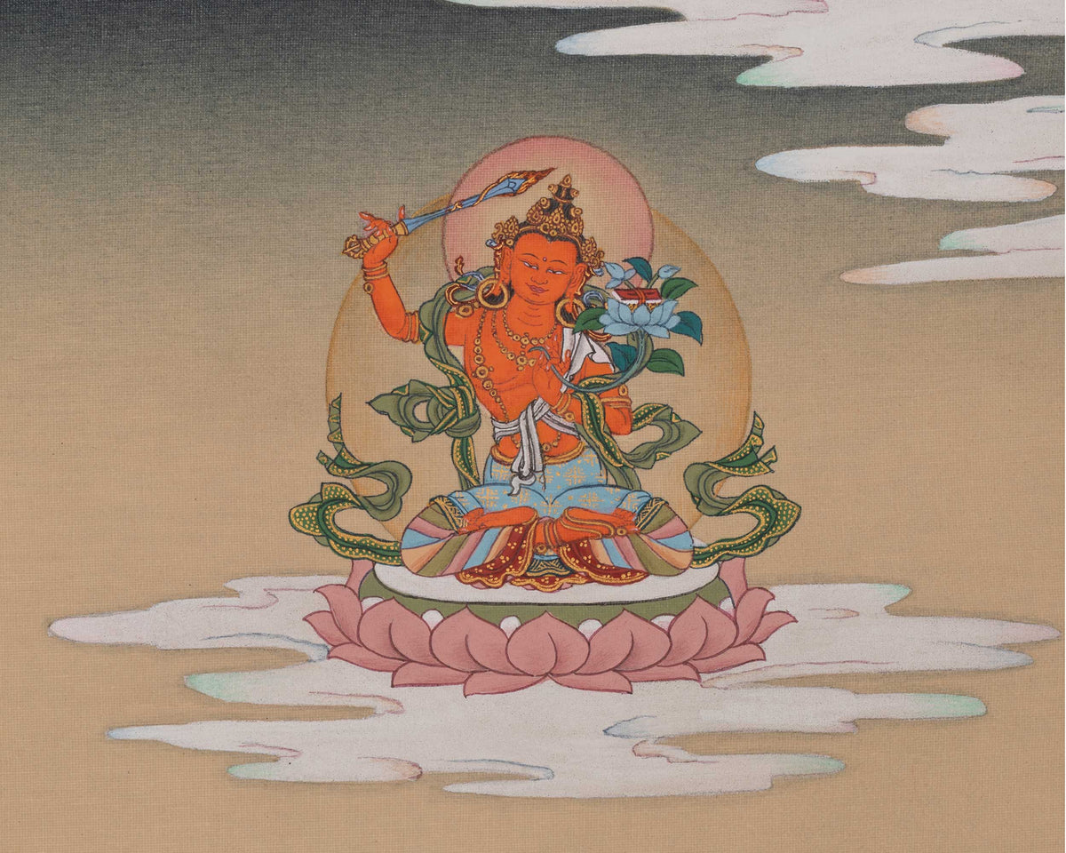 Chenrezig with Vajrapani and Manjushri Artwork | Three Bodhisattvas Thangka